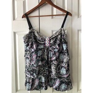 24 & OCEAN Plus Size 18W Paisley Ruffled Tankini Top